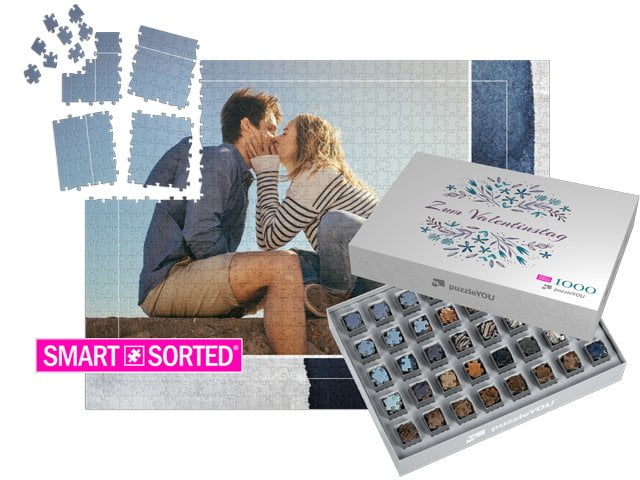 Überraschungspuzzle zum Valentinstag - Geschenkschachtel Blütezeit (lila)