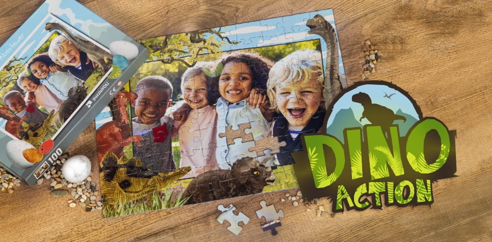 Dinosaurier-Kinderpuzzle mit eigenen Fotos