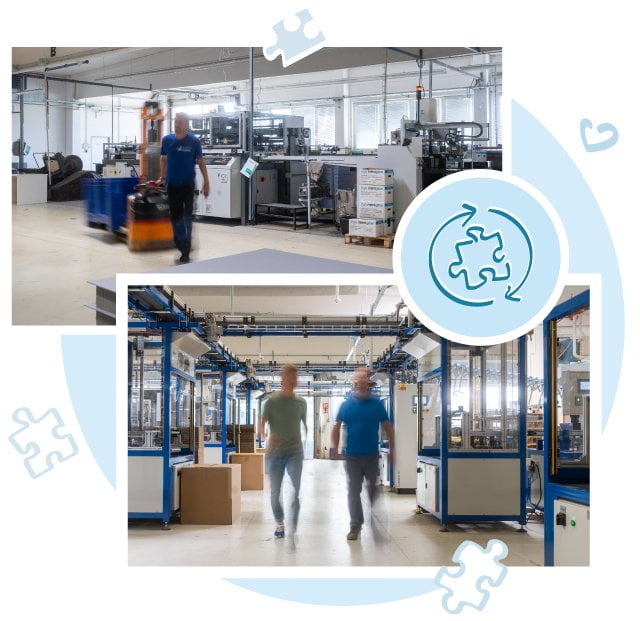 Zur Puzzleproduktion in unserem modernen Produktionsgebäude setzen wir auf Ökostrom.