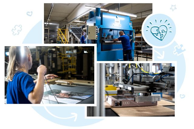 Chaque puzzle et jeu personnalisé par nos clients est découpé à l’aide de couteaux de précision et emballé dans des boîtes personnalisées.